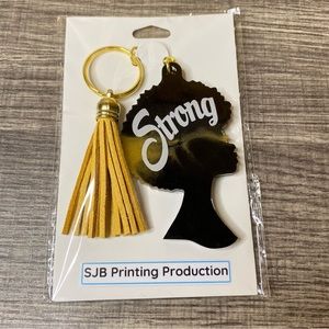 SJB Custom Resin "STRONG" Keychain with Tassel Yellow Black White